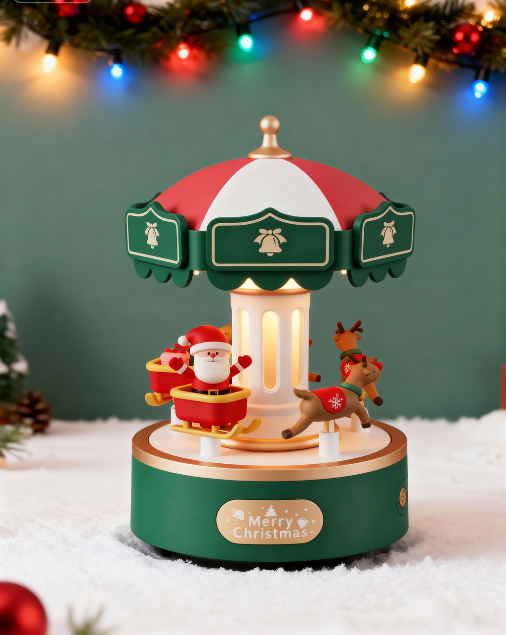 Personalized Light-Up Christmas Carousel Music Box | Rotating Merry-Go-Round | 6 Songs | LED Light | Holiday Gift Decor