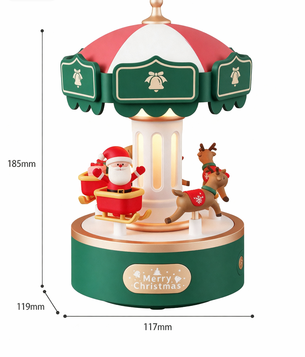 Personalized Light-Up Christmas Carousel Music Box | Rotating Merry-Go-Round | 6 Songs | LED Light | Holiday Gift Decor
