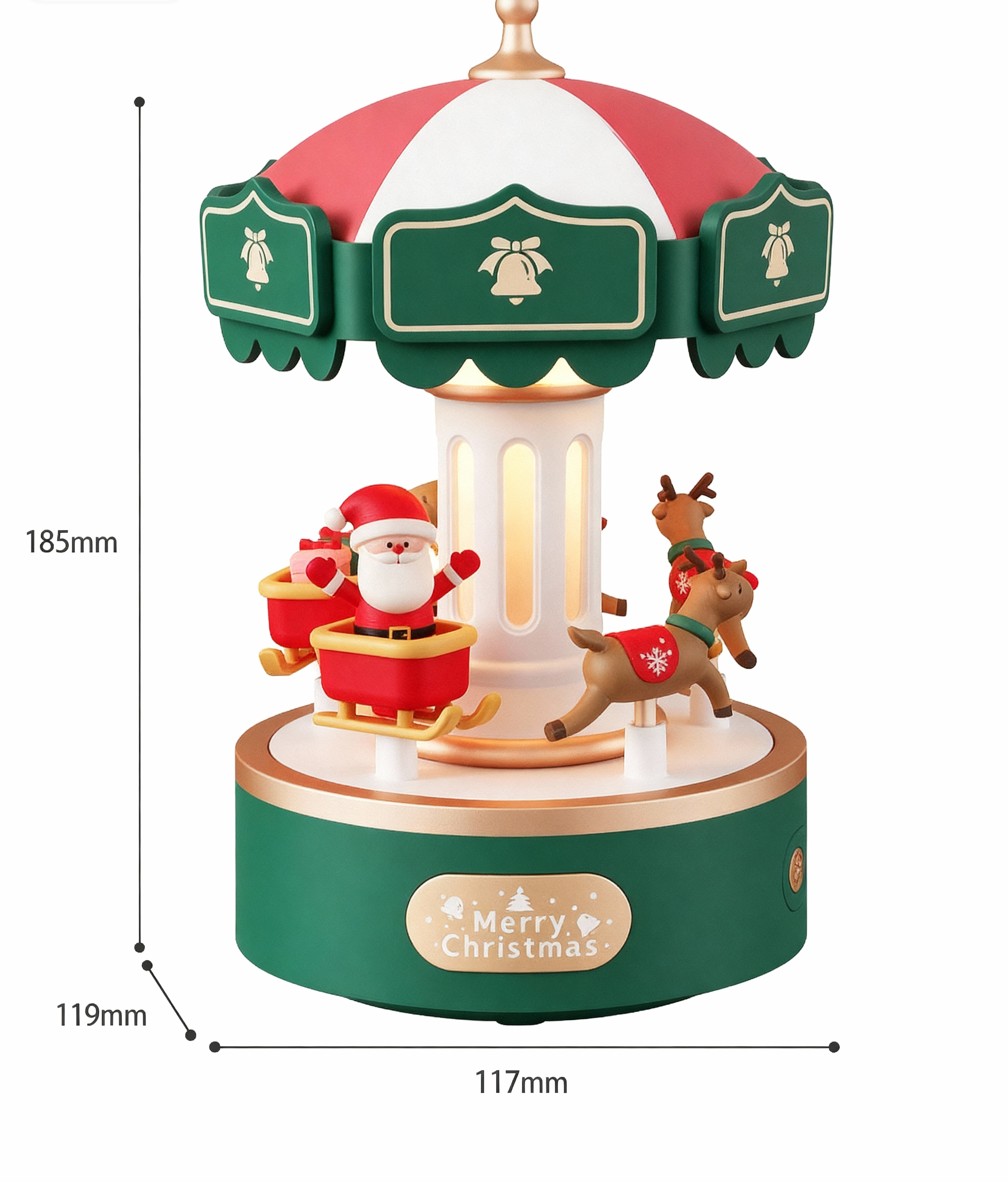 Personalized Light-Up Christmas Carousel Music Box | Rotating Merry-Go-Round | 6 Songs | LED Light | Holiday Gift Decor