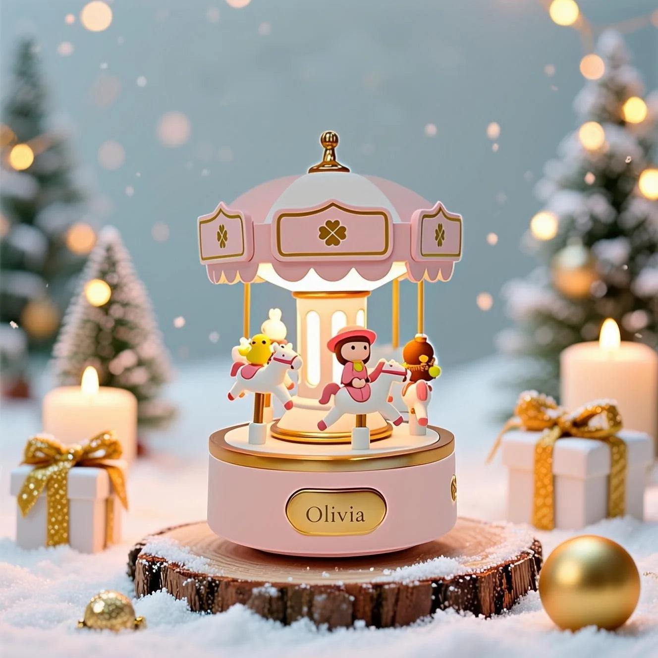 Custom Carousel Music Box with Lights – 6 Melodies – Baby Toy –Personalized– Baby Girl Birthday Gifts for Kids–Christmas Gift- Nursery Decor