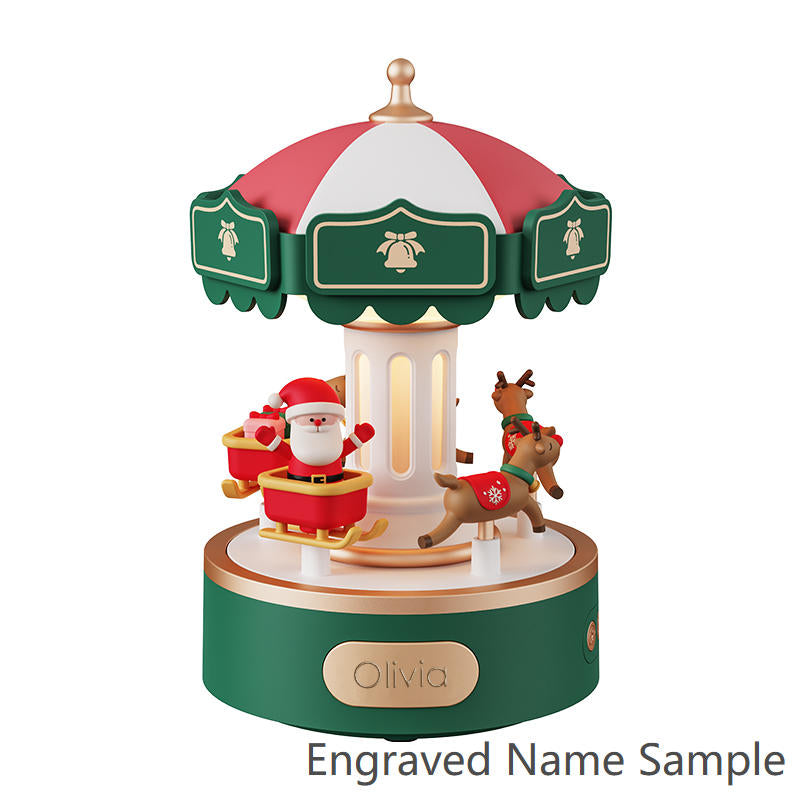 Personalized Light-Up Christmas Carousel Music Box | Rotating Merry-Go-Round | 6 Songs | LED Light | Holiday Gift Decor